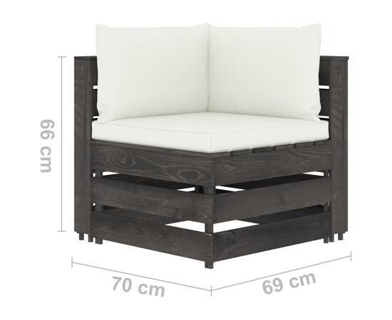 Set mobilier de grădină cu perne, 3 piese, lemn gri tratat, 9 image