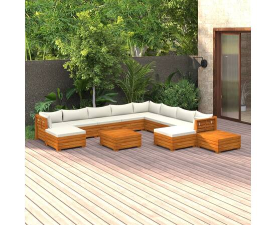 Set mobilier grădină cu perne, 12 piese, lemn masiv de acacia