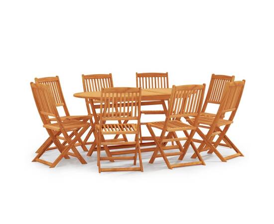 Set mobilier de exterior pliabil, 9 piese, lemn masiv eucalipt