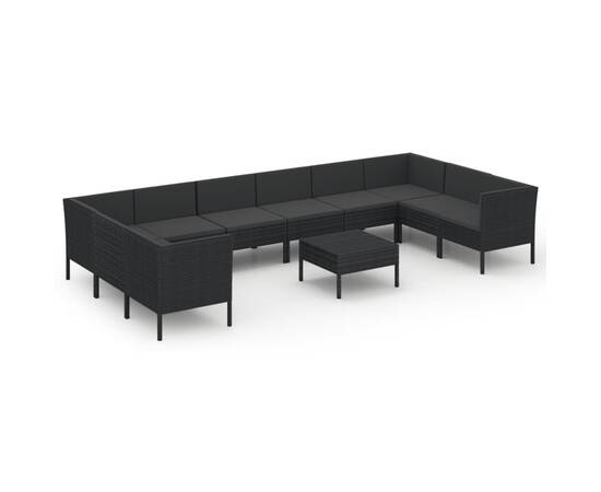 Set mobilier de grădină cu perne, 11 piese, negru, poliratan, 2 image