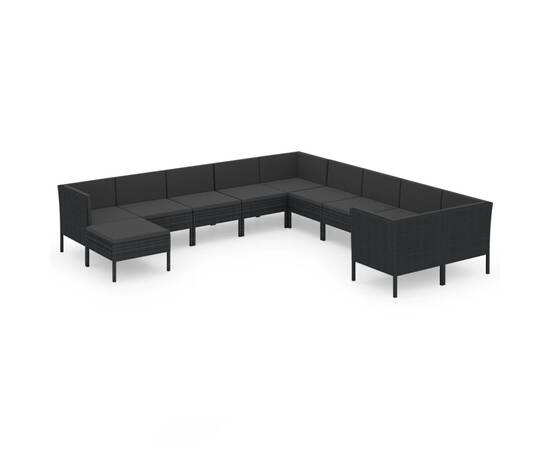 Set mobilier de grădină cu perne, 11 piese, negru, poliratan, 2 image