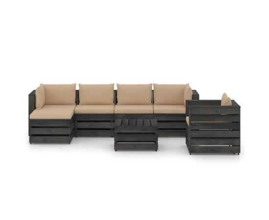 Set mobilier de grădină cu perne, 7 piese, gri, lemn tratat, 2 image