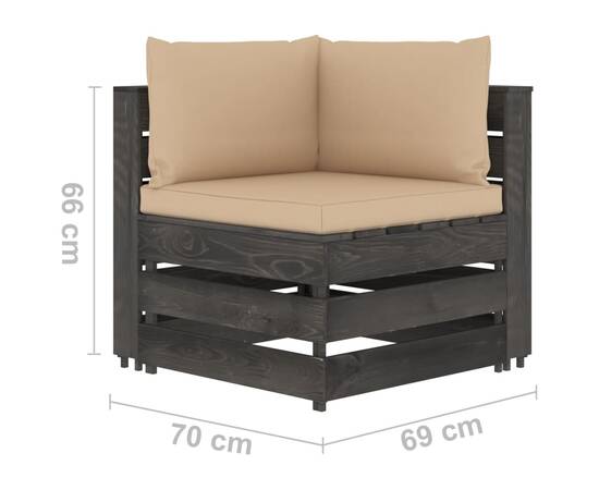 Set mobilier de grădină cu perne, 8 piese, gri, lemn tratat, 9 image