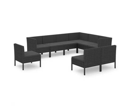 Set mobilier de grădină cu perne, 9 piese, negru, poliratan, 2 image