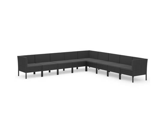 Set mobilier de grădină cu perne, 9 piese, negru, poliratan, 2 image