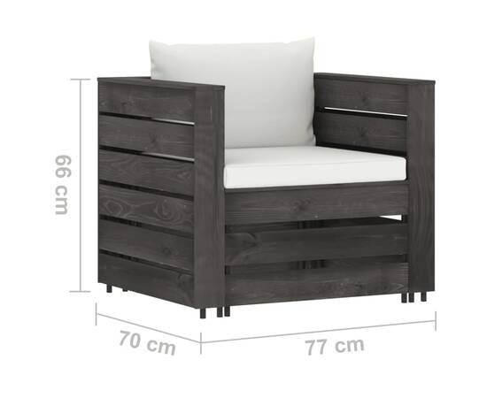 Set mobilier grădină cu perne, 2 piese, gri, lemn impregnat, 7 image