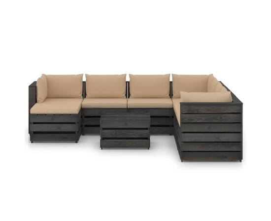 Set mobilier grădină cu perne, 9 piese, gri, lemn tratat, 2 image