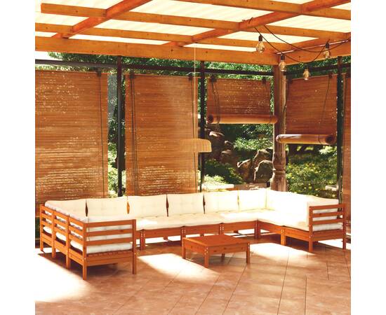 Set mobilier grădină cu perne 11 piese, maro miere, lemn de pin