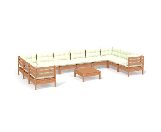 Set mobilier grădină cu perne 11 piese, maro miere, lemn de pin, 2 image