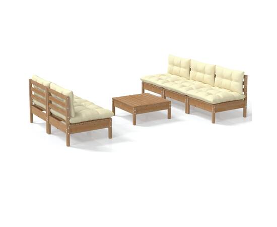 Set mobilier grădină cu perne crem, 6 piese, lemn de pin, 2 image