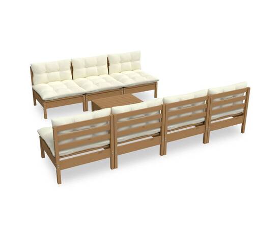 Set mobilier grădină cu perne crem, 8 piese, lemn de pin, 2 image