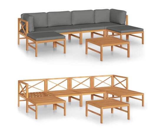 Set mobilier grădină cu perne gri, 7 piese, lemn masiv de tec, 2 image