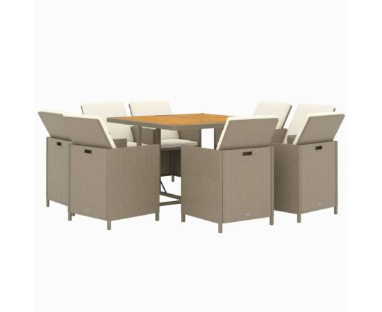 Set mobilier pentru grădină cu perne, 9 piese, bej, poliratan, 3 image