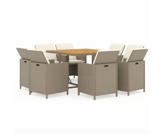 Set mobilier pentru grădină cu perne, 9 piese, bej, poliratan, 2 image