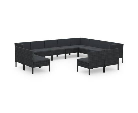 Set mobilier de grădină cu perne, 12 piese, negru, poliratan, 2 image