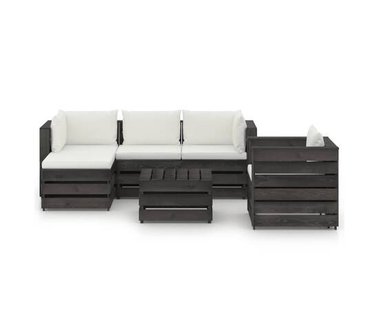 Set mobilier de grădină cu perne, 6 piese, lemn gri tratat, 2 image