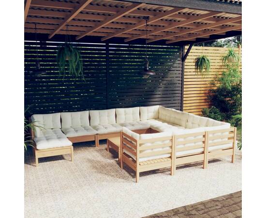 Set mobilier grădină cu perne, 12 piese, maro miere lemn de pin