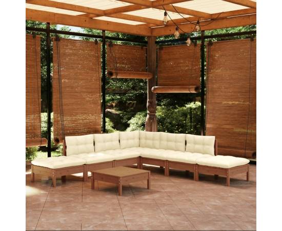 Set mobilier grădină cu perne, 8 piese, maro miere, lemn de pin