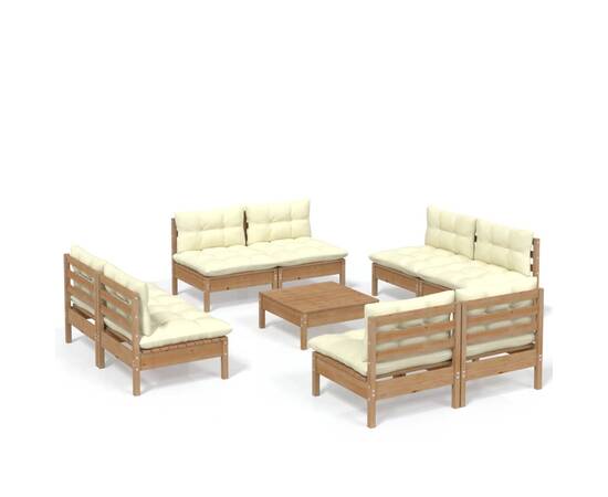 Set mobilier grădină cu perne crem, 9 piese, lemn de pin, 2 image