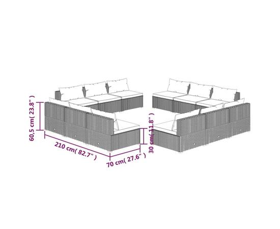 Set mobilier de grădină cu perne, 12 piese, negru, poliratan, 5 image