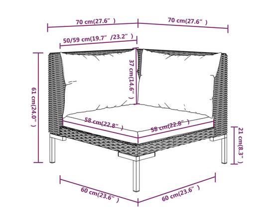 Set mobilier de grădină cu perne, 9 piese, gri închis poliratan, 11 image