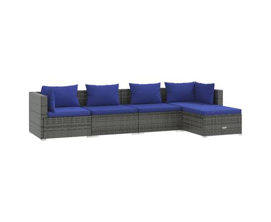 Set mobilier de grădină cu perne, 5 piese, gri, poliratan, 2 image