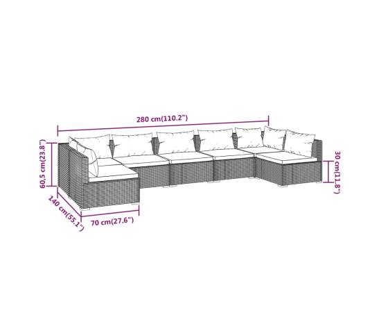 Set mobilier de grădină cu perne, 7 piese, negru, poliratan, 7 image
