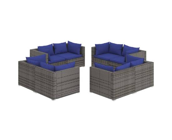 Set mobilier de grădină cu perne, 8 piese, gri, poliratan, 2 image