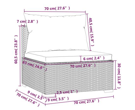 Set mobilier de grădină cu perne, 8 piese, negru, poliratan, 9 image