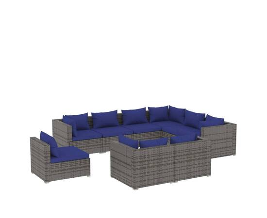 Set mobilier de grădină cu perne, 9 piese, gri, poliratan, 2 image