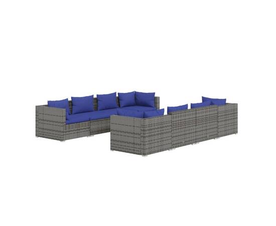 Set mobilier de grădină cu perne, 9 piese, gri, poliratan, 2 image