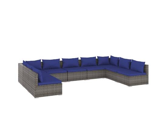 Set mobilier de grădină cu perne, 9 piese, gri, poliratan, 2 image