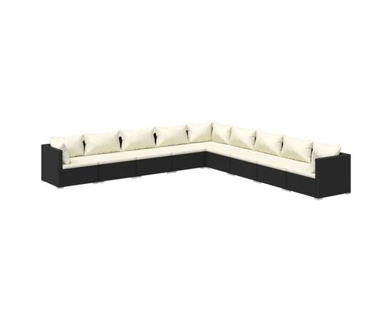 Set mobilier de grădină cu perne, 9 piese, negru, poliratan, 2 image