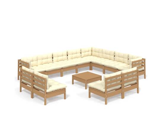 Set mobilier grădină cu perne, 13 piese, maro miere, lemn pin, 2 image