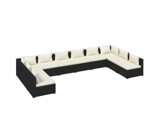 Set mobilier de grădină cu perne, 10 piese, negru, poliratan, 2 image