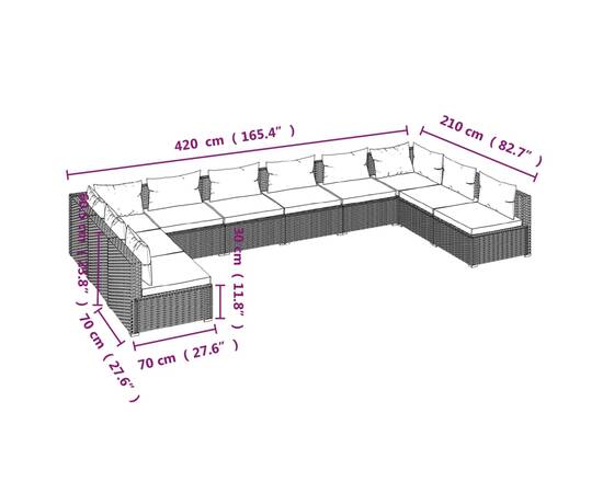 Set mobilier de grădină cu perne, 10 piese, negru, poliratan, 7 image