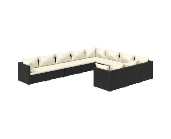 Set mobilier de grădină cu perne, 10 piese, negru, poliratan, 2 image