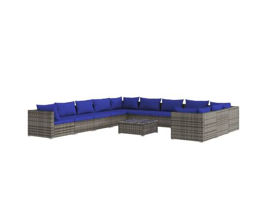 Set mobilier de grădină cu perne, 12 piese, gri, poliratan, 2 image