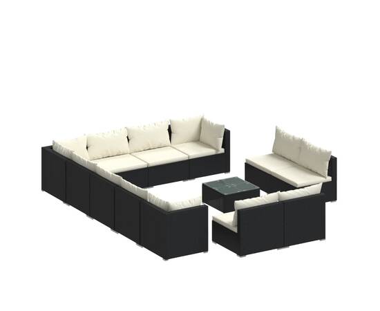 Set mobilier de grădină cu perne, 13 piese, negru, poliratan, 2 image