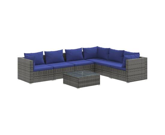 Set mobilier de grădină cu perne, 7 piese, gri, poliratan, 2 image