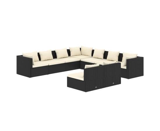 Set mobilier de grădină cu perne, 9 piese, negru, poliratan, 2 image