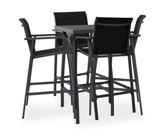 Set mobilier de bar pentru grădină, 5 piese, negru