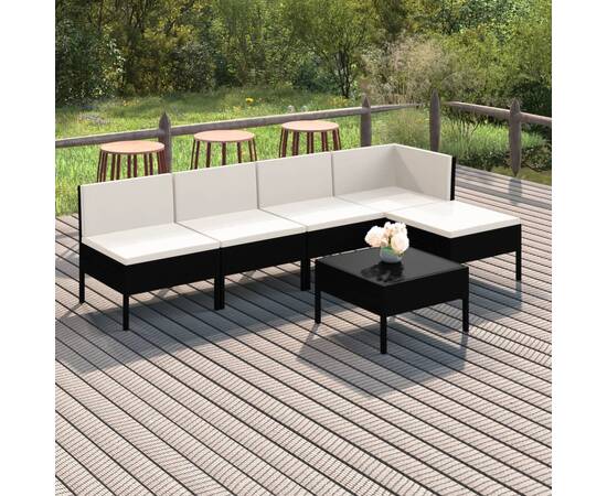 Set mobilier de grădină cu perne, 6 piese, negru, poliratan