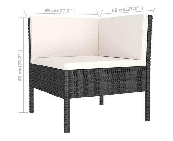 Set mobilier de grădină cu perne, 6 piese, negru, poliratan, 8 image