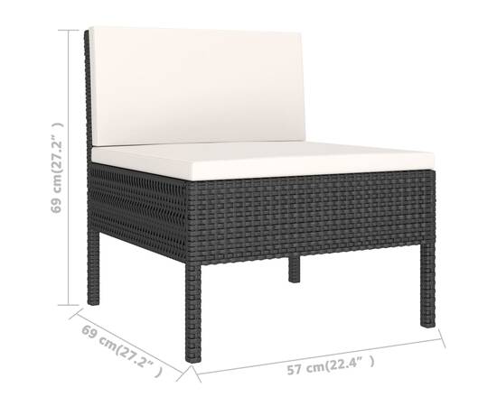 Set mobilier de grădină cu perne, 6 piese, negru, poliratan, 9 image