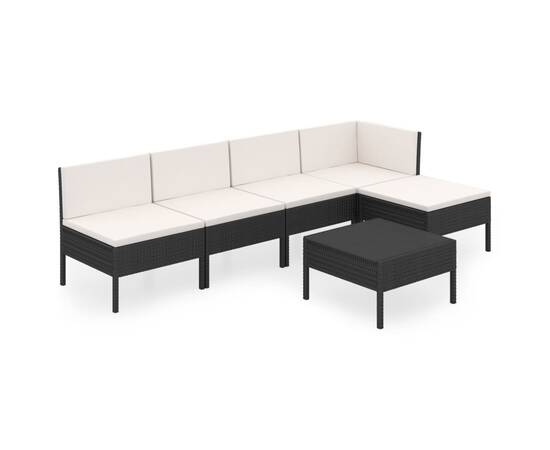 Set mobilier de grădină cu perne, 6 piese, negru, poliratan, 2 image