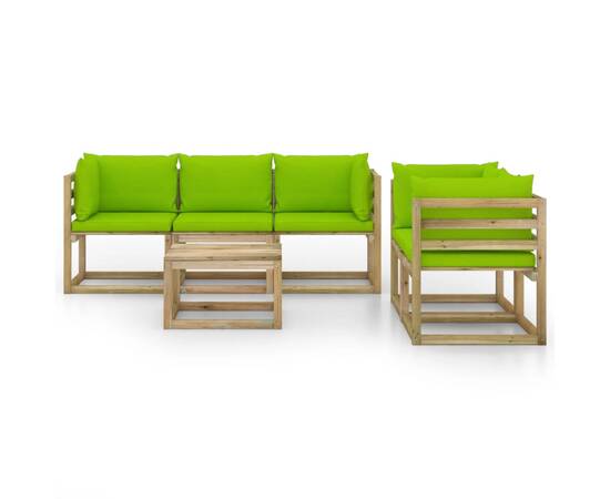 Set mobilier de grădină cu perne verde aprins, 6 piese, 3 image