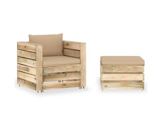 Set mobilier grădină, 2 piese, cu perne, verde, lemn impregnat