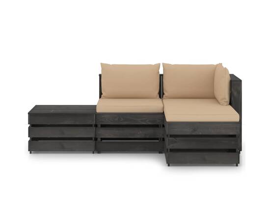 Set mobilier grădină, 4 piese, cu perne, gri, lemn impregnat, 2 image