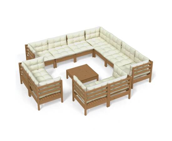 Set mobilier grădină cu perne, 12 piese maro miere, lemn de pin, 2 image